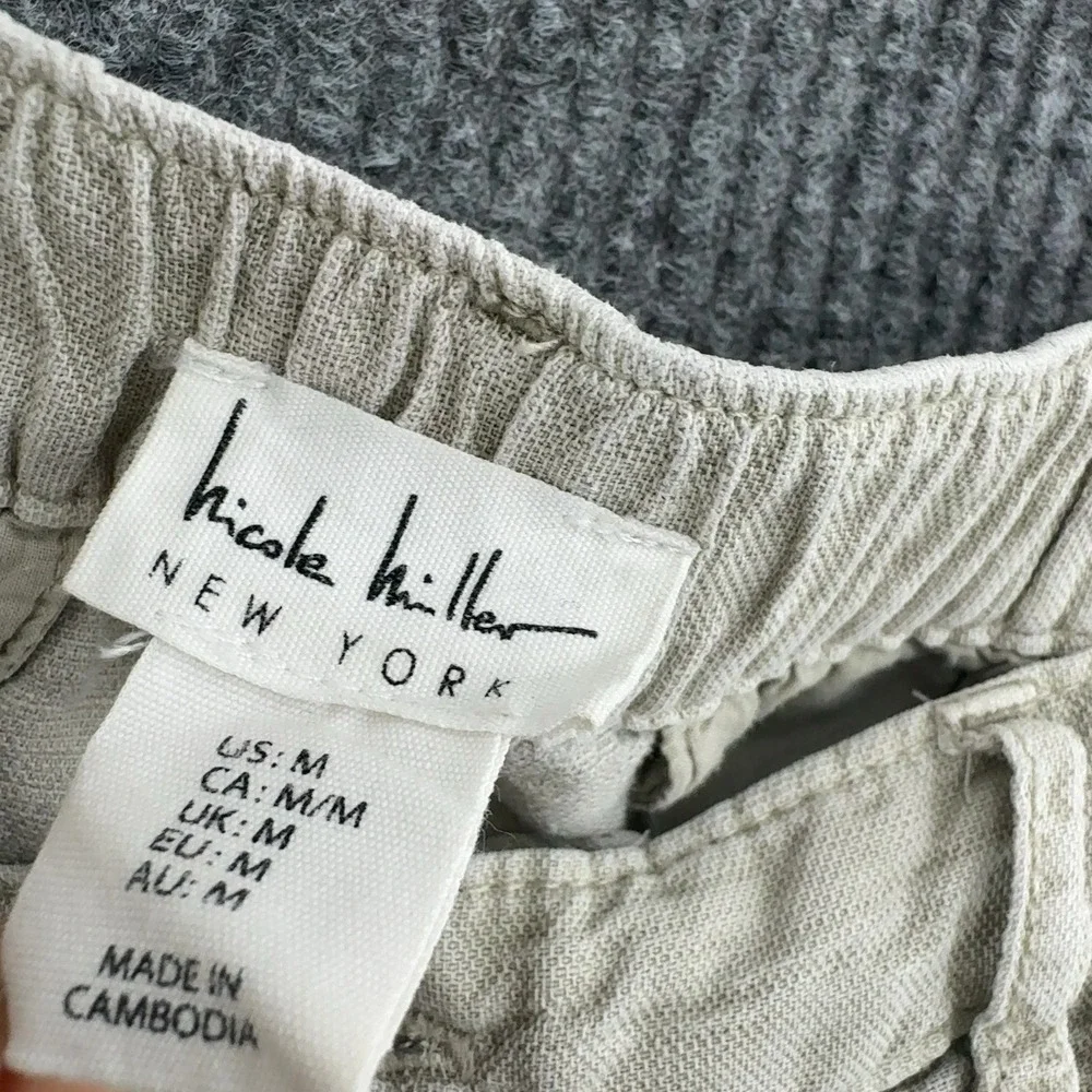 Nicole Miller Cargo Pants Womens M Tan Linen Blend Utility Gorpcore Casual Style